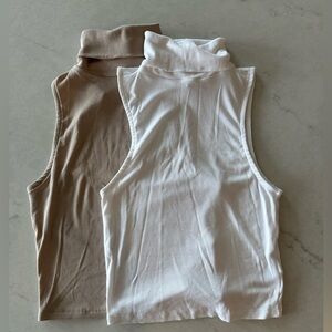 Aritzia Sunday Best Sleeveless Cropped Turtleneck Tops - Cream and White Bundle